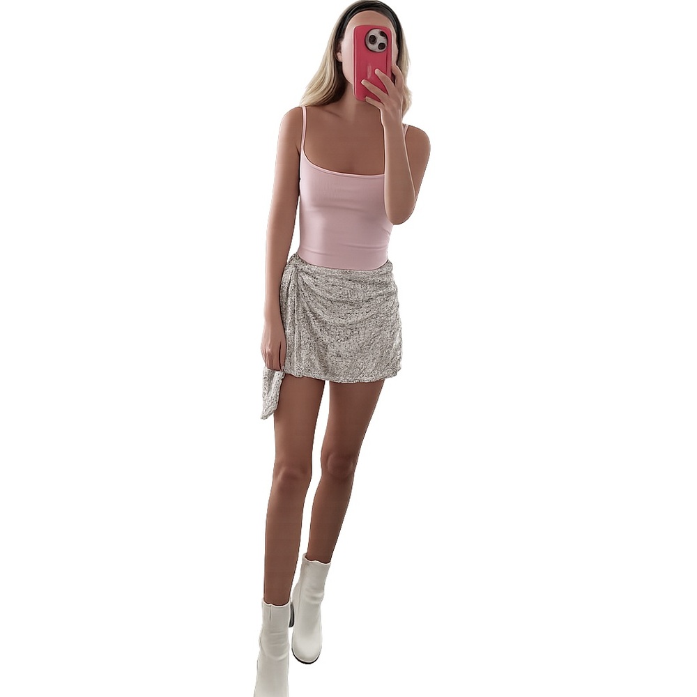 PepperMayo Silver Sequin Mini Skirt